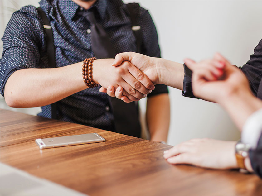 Shaking hands with lawyer